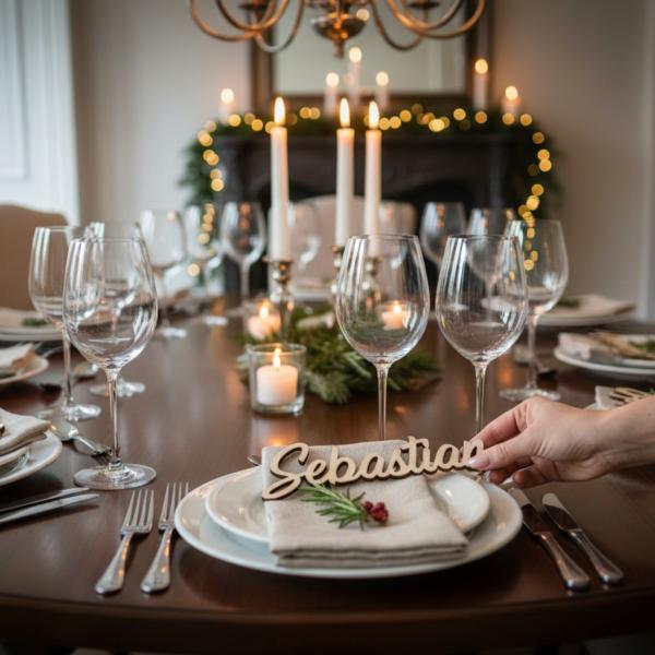 Personalisierte Namensschilder aus Holz – lasergravierte Platzkarten